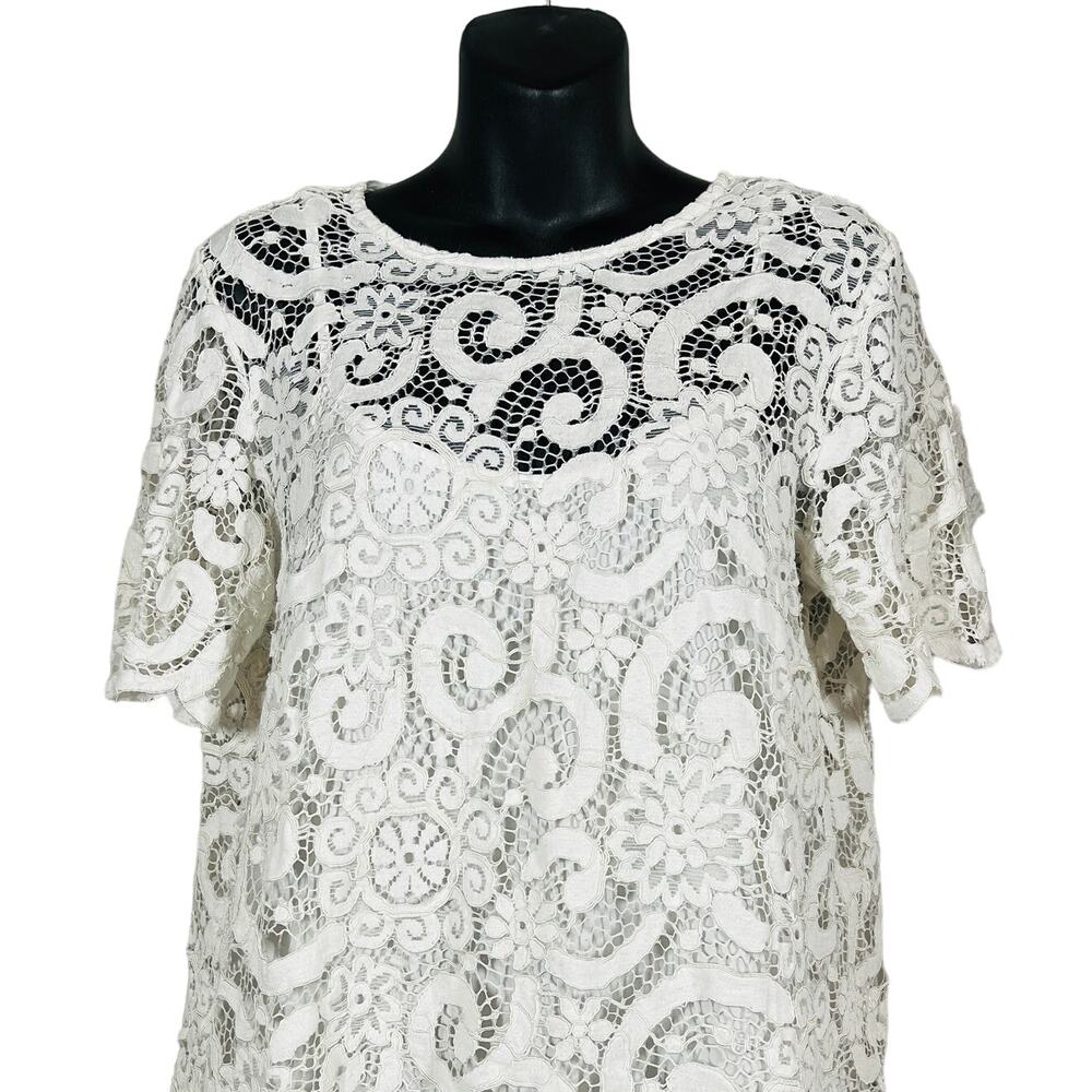 NAnette Lepore Crochet Lace Top Tunic Floral Casual White - M